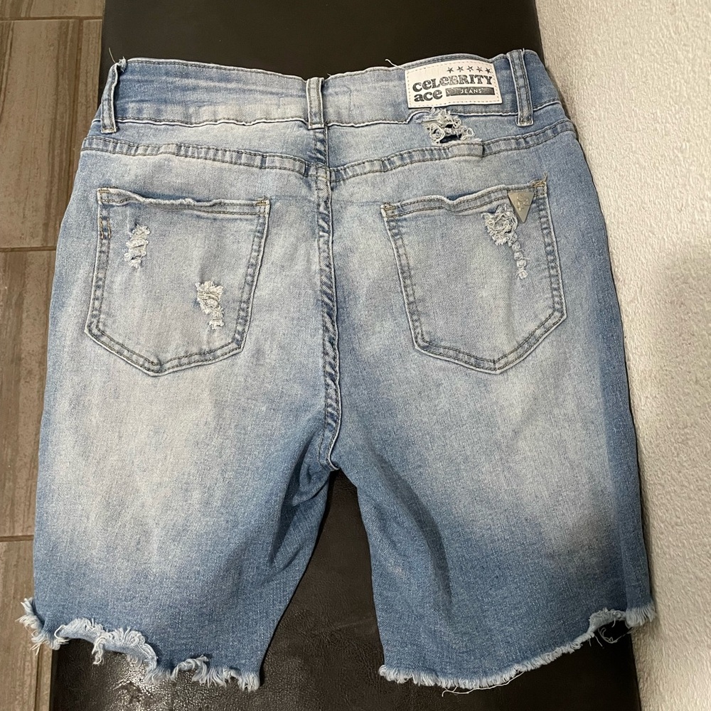 Blue Distressed Jean Shorts - Picture 4 of 9